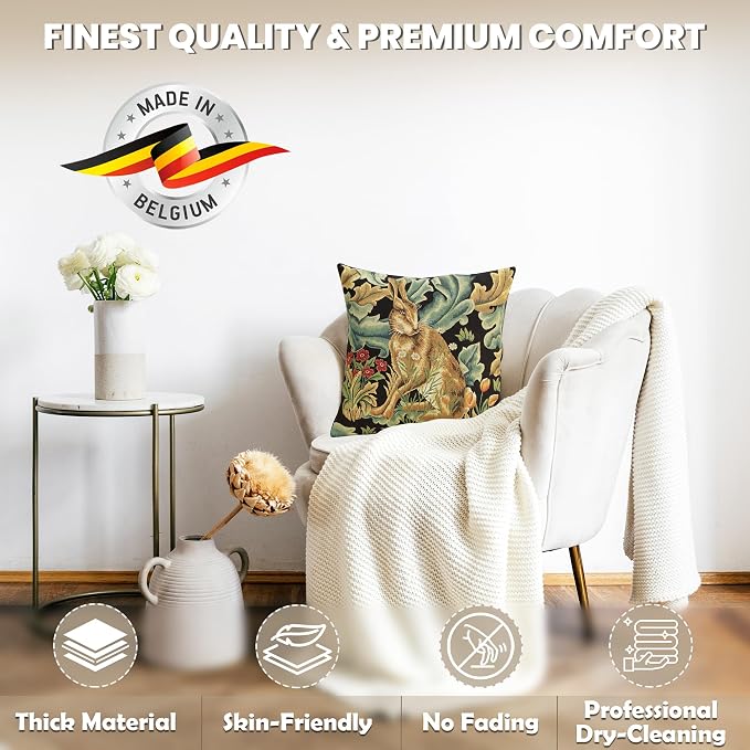 Charlotte Home Furnishings Inc Brown Hare Throw Pillow Covers 18x18, European 100% Cotton Jacquard Woven Fabric, Boho & Vintage Inspired Decorative Cushion for Living Room and Sofa