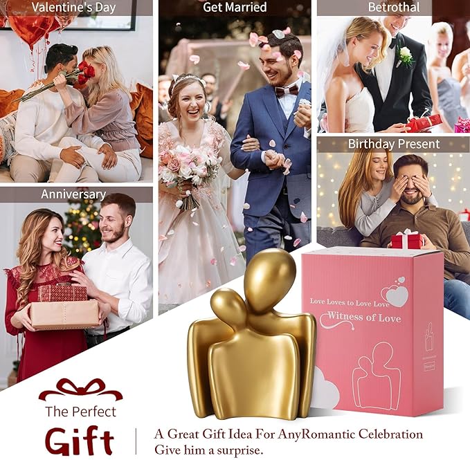 Flytime Love Couple Statue-8 Inch, Suitable for Home Modern Art Decor Sculpture Placed in TV Stand, Living Room, Bookshelf, Bedroom for Valentine's Day, Wedding, Anniversary(Gold)