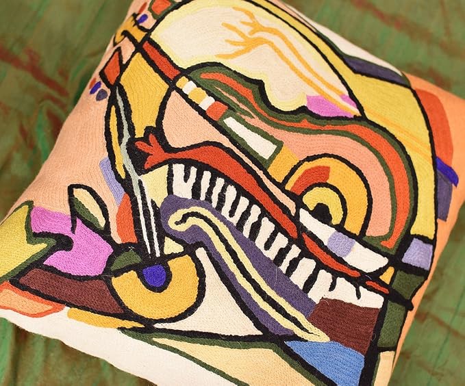 Abstract Pillows by Alfred Gockel | Modern Pillow for Couch Musical Throw Pillows | Mid Century Modern Throw Pillows | Modern Chair Cushion | Hand Embroidered Wool | Size -18x18