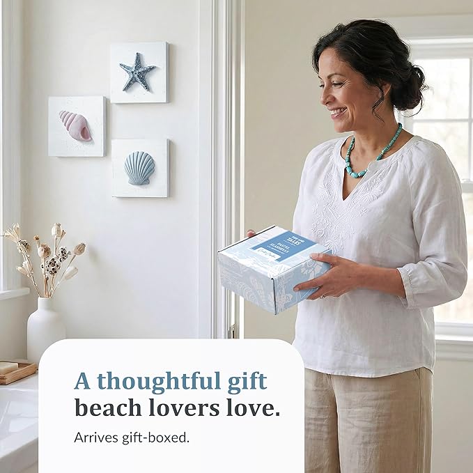 Tide and Tales 3D Beach Wall Art - Seashell with Starfish for Coastal Bathroom Decor, Ocean Inspired Decor for Bathroom, Coastal Bedroom, Living Room or Beach House, Set of 3 (6”x 6”)