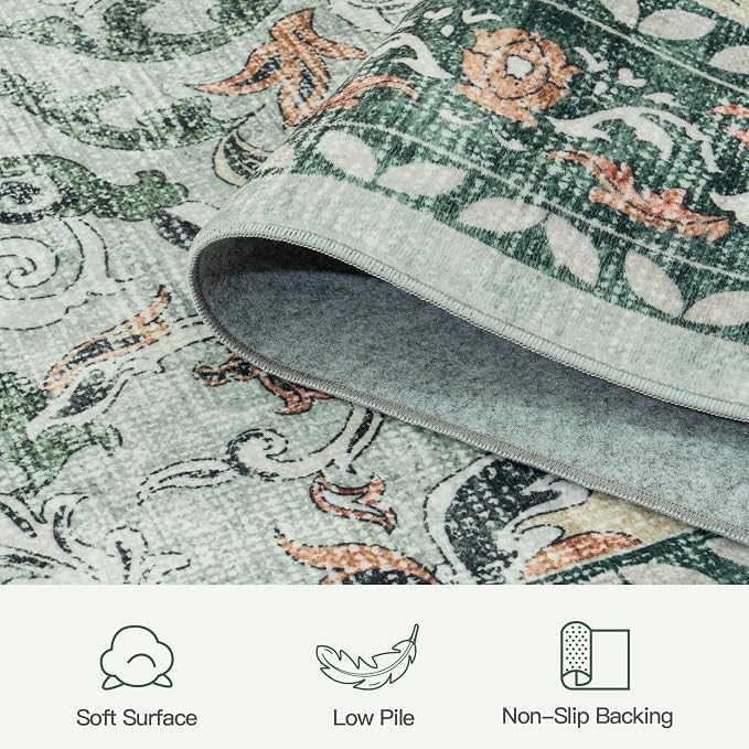 Lofus 8x10 Area Rug for Living Room,Sage Green Washable Area Rugs with Non-Slip Backing,Soft Boho Carpets for Bedroom Dining Room Home Office Indoor Nursery