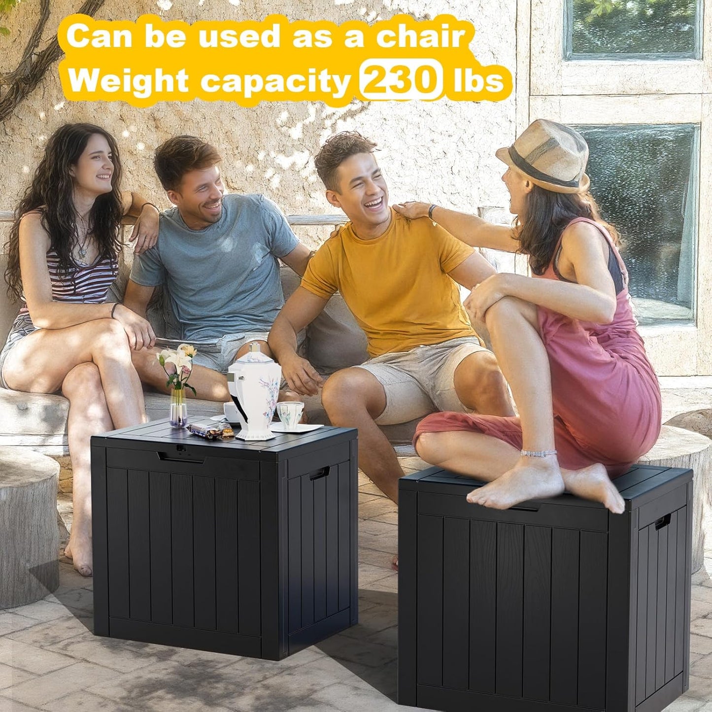 Vixzen 30 Gallon Resin Deck Box, Lockable Outdoor Storage Box for Patio Cushions Storage Furniture,Garden Tools, Pool Supplies, Weatherproof and UV Resistant- Black