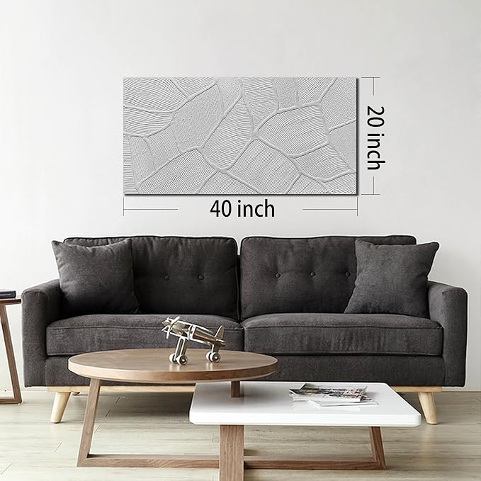 DNIEOTU Hand Painted Abstract Wall Art for Living Room, White Textured Canvas Artwork Wall-Decor for Bedroom, Modern Minimalist Geometric Paintings for Hallway Office, Size 40 x 20 Inches