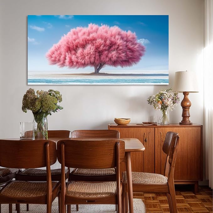 Ggaafet Pink Tree Wall Art for Living Room Canvas Oil Painting Prints Beautiful Warm Landscape Art Deco Modern Artwork Office Bedroom Family Dining Room Decor Extra Large
