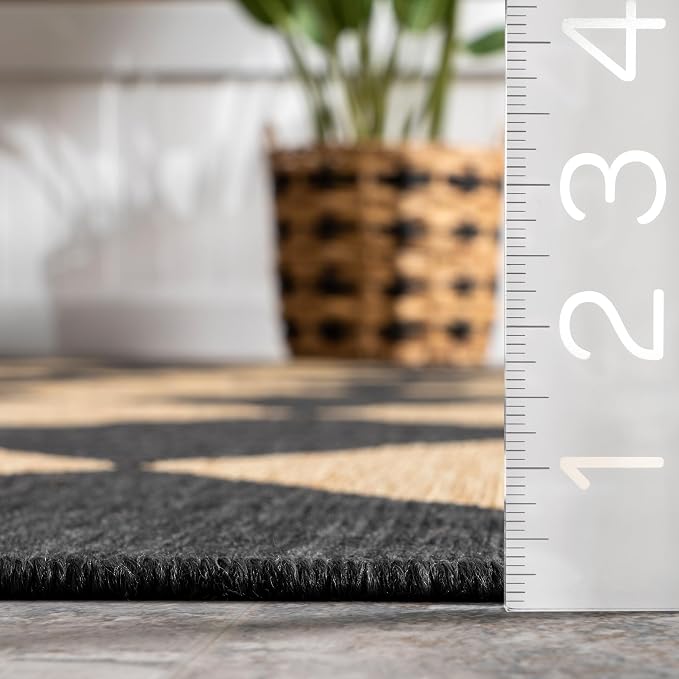 Nuloom Outdoor Performance Collection Sabina Dark Grey/Ivory, 6'7" x 9', Soft, High Traffic, Stain Resistant, Easy Clean, Durable Area Rug for Indoor/Outdoor Patio, Deck, Porch, Garden, Courtyard
