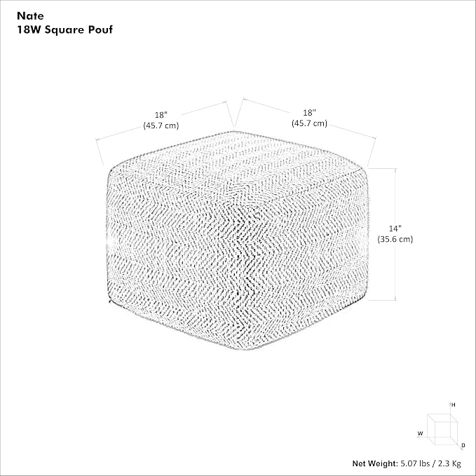 SIMPLIHOME Nate Square Pouf - 18 inch Wide Upholstered Handwoven Cotton Ottoman in Blue, Boho Footstool or Extra Seating for Living Room or Bedroom with Polystyrene EPS Beads, Assembled