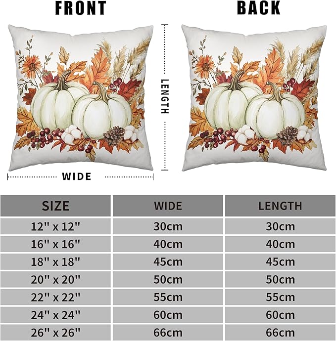 Fall Pumpkin Pillow Covers 20x20 Set of 2 Autumn Harvest Throw Pillow Covers Maple Leaves Pillowcase Thanksgiving Cushion Case for Home Decor Outdoor Sofa