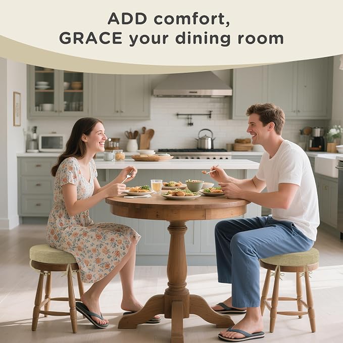 AddGrace Round Bar Stool Cushions with Ties Set of 1 Non Slip Seat Cushions 12x12 Inch Washable Chair Pads Removable Washable Cover Beige
