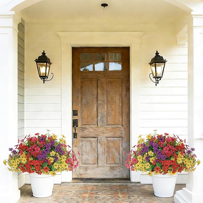 Senjie 12 Bundles Artificial Flowers Bulk for Outdoor Decor, UV Resistant Fake Plastic Flowers, Faux Flowers for Porch Patio Window Boxwood Garden