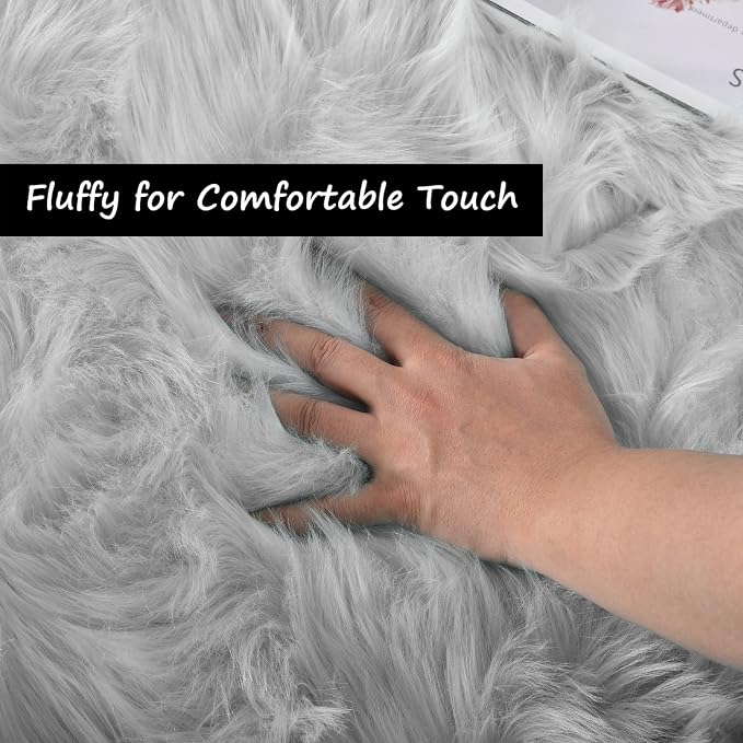 Goolela Grey Fluffy Fuzzy Furry Rug 2x6 for Bedroom Bedside Runner Faux Sheepskin Fur Shaggy Soft Plush Rectangle