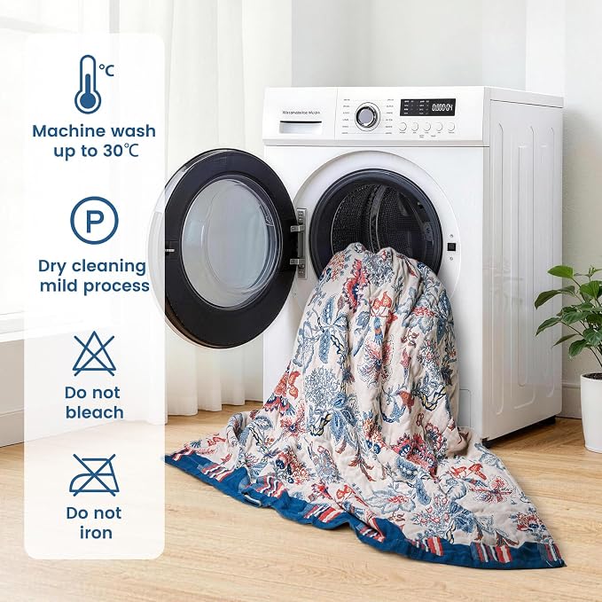 MSGKV Boho Throw Blanket 90"x108" 100% Cotton Floral Blanket for Bed Summer Breathable Lightweight King Blankets All Seasons Home Decor Muslin