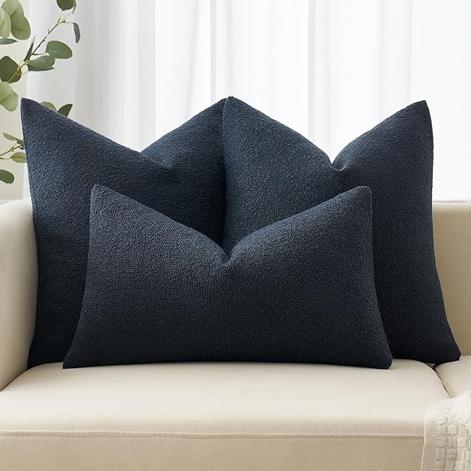 MIULEE 20x20 Inch Decorative Pillow Covers for Couch Bed Set of 2 Textured Boucle Neutral Throw Pillow Covers Navy Blue Accent Solid Pillowcases Sofa Living Room Home Decor