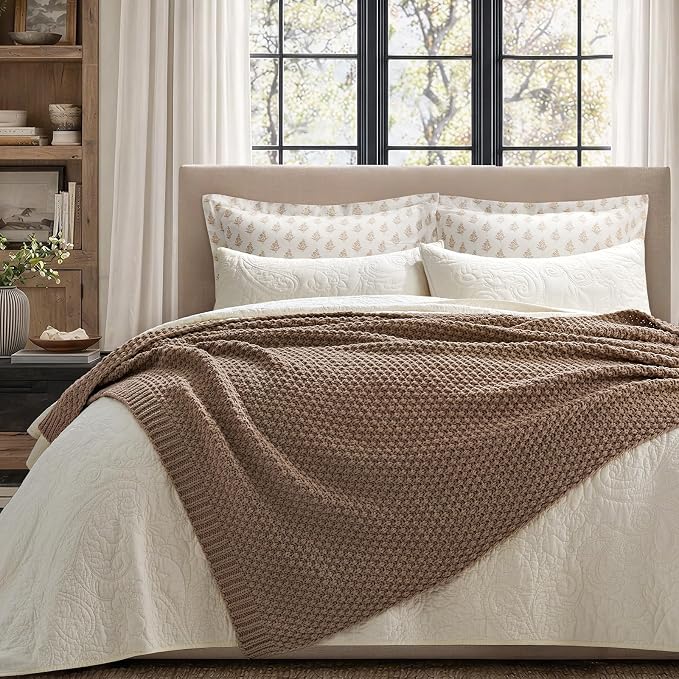 EVERGRACEHOME Chunky Chenille Knit Throw Blanket for Couch, Soft Luxurious Moss Stitch Chair Blankets for Bed, Cozy Decorative Farmhouse Knitted Throws for Sofa, Rosewood, 60" x 80"
