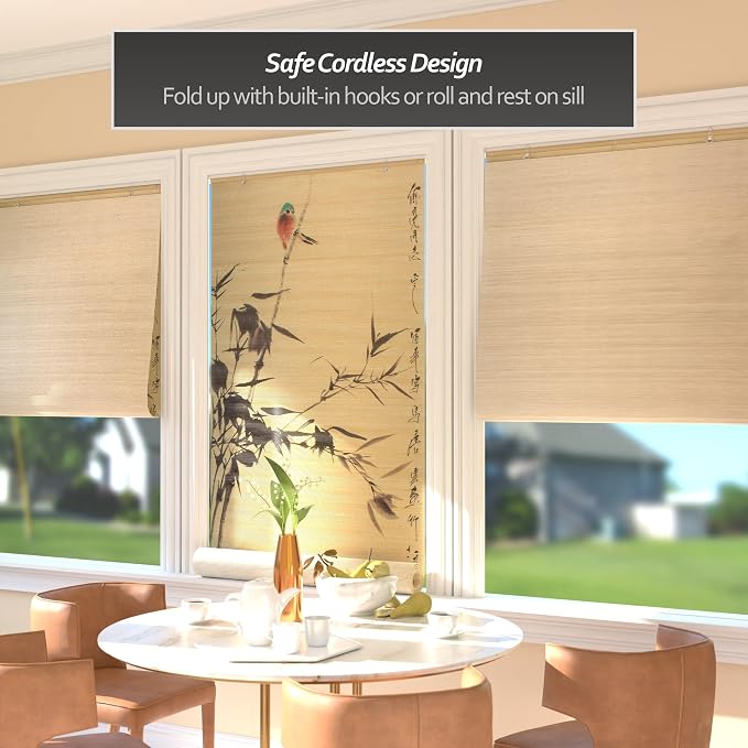 Red Lantern Bamboo Window Shade Blind - Nesting Birds 36" Wide