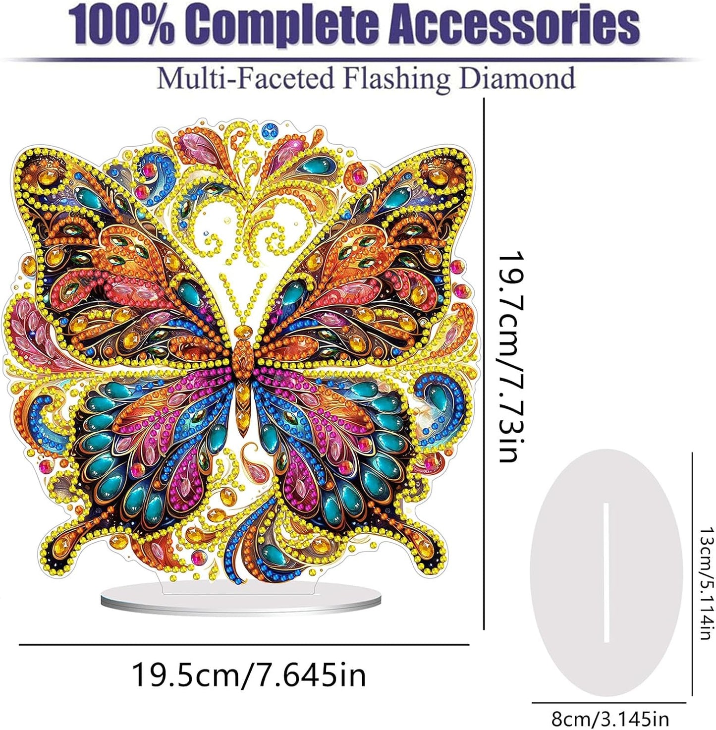 Diamond Painting Kits for Adults Beginners, 5D Full Drill Flowers and Butterfly Crystal Art Desktop Ornament, DIY Single Sided Home Office Desk Decor, Creative Craft Gift Set with Tools