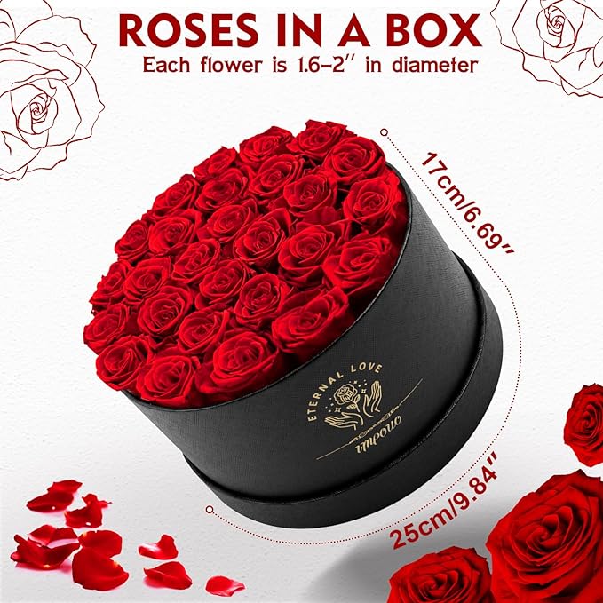 Impouo Forever Flowers, 27 Roses in A Box, Real Preserved Roses, Birthday Gift for Women, Mother's Day, Anniversary, Red Rose