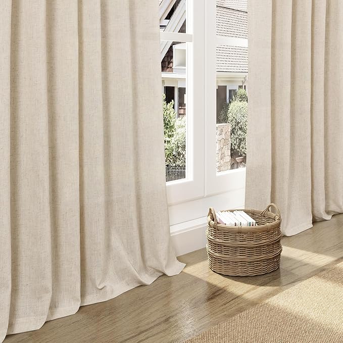 Cream Beige Linen Curtains for Living Room 100 Inches Long Light Filtering Semi Sheer Curtain Back Tab Modern Farmhouse Decor Elegant Luxury Coastal Drapes for Bedroom Dinner Room 52x100, 2 Panels