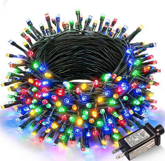 100FT 300 LED Christmas Lights Outdoor, Multicolor Christmas String Lights with 8 Modes Waterproof, Green Wire Twinkle Tree Light for Indoor Home Garden Patio Xmas Party Decorations