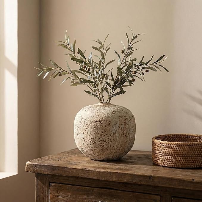 Ceramic Rustic Farmhouse Vase,Extra Large Terra Cotta Vase, Huge Pottery Decorative Flower Vases for Living Room Entryway Table Centerpiece Decor(8.7'' X 9.5'' x 9.5'')