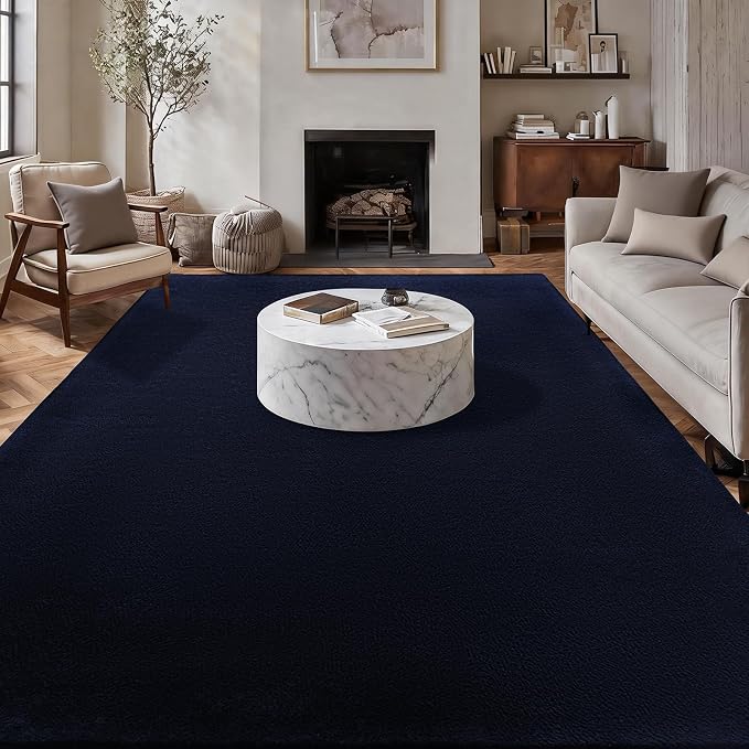 qulint Large Area Rug for Living Room 6x9, Navy Blue Washable Rug for Bedroom Soft Thickened Memory-Foam Indoor Modern Rug, Minimalist Non Slip Carpet for Boys Girls Kid Room Dorm Home Decor