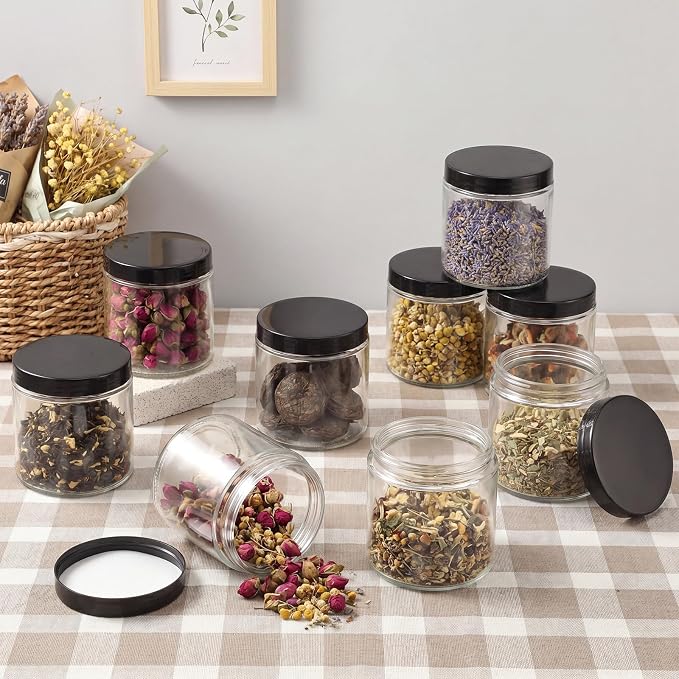 Norme 24 Pieces 16 oz Glass Jars with Lids Empty Storage Containers Leakproof Round Cosmetic Jars for Storing Lotions Powder Ointments Making(Transparent)