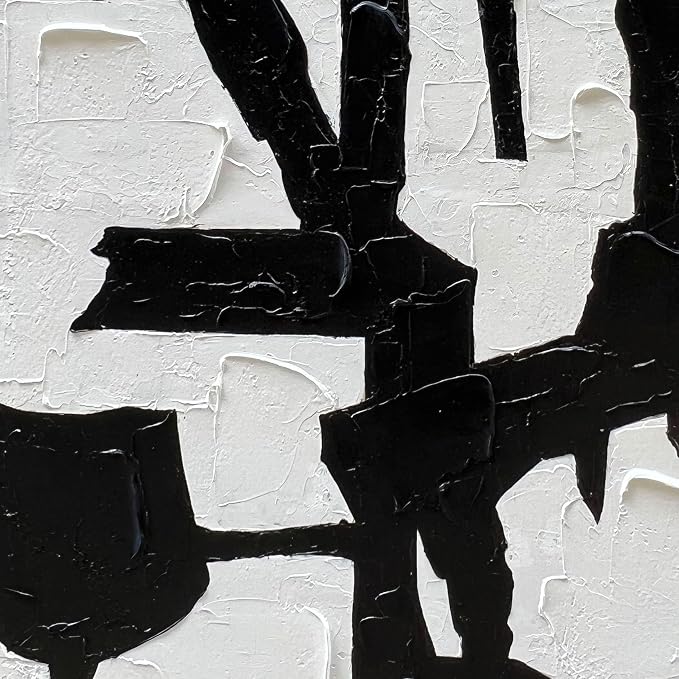 NANKAI Hand-Painted Black and White Wall Art Minimalist Black and White Abstract Painting Large Oil on Canvas Texture Wall Art 45x30 inches