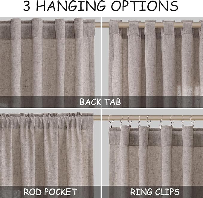 Nanspring Brownish Grey Linen Curtains for Living Room 112 Inches Long Back Tab Light Filtering Semi Sheer Curtain Modern Farmhouse Decor for Bedroom Office Luxury Textured Drapes 52x112, 2 Panels