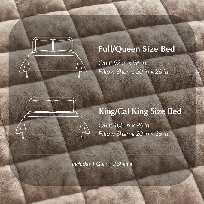 RECYCO Luxury Velvet Quilt King Size Bedding Set, Ultra Soft Velvet Comforter Set, Lightweight Quilted Channel Box Stitch Oversized Bedspread Coverlet for All Season, with 2 Shams, Natural Tan