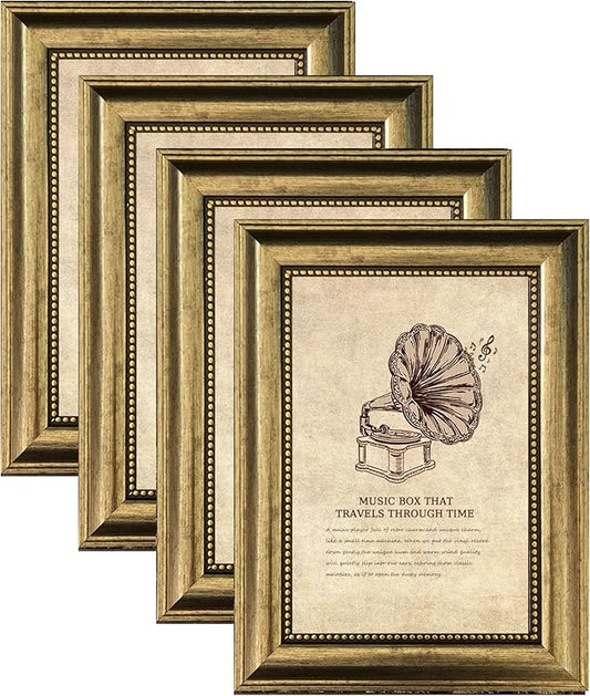 4x6 Picture Frame with Real Glass, 4 set Ornate Vintage Picture Frames for Wall or Tabletop Display, Gold 4 x 6 Frame for Wall home best gift