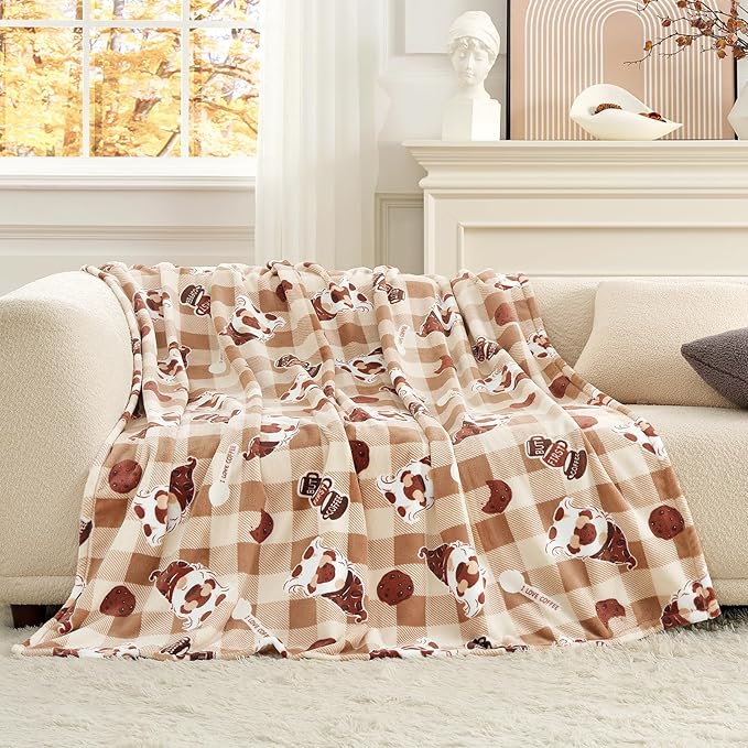 Cozy Bliss Gnome Coffee Throw Blanket - Warm MilkyPlush Throw Blankets,Ultra Soft Cozy Blankets for Couch,Sofa and Bed,Brown,60X80inches