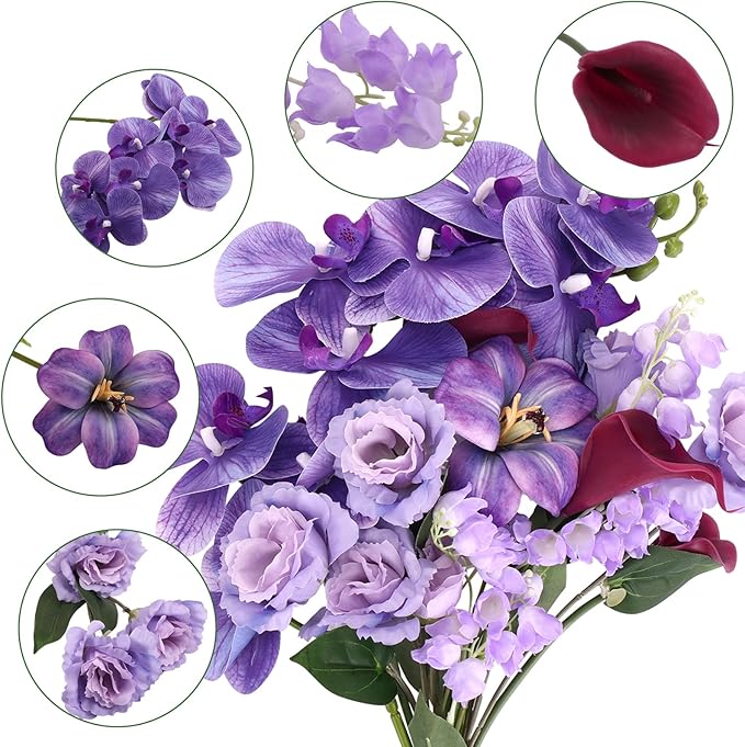 CEWOR Artificial Flowers Fake Flowers for Vase Silk Faux Flowers for Wedding Bouquets Flower Arrangements Floral Table Centerpieces Home Kitchen Garden Party Décor (Purple)