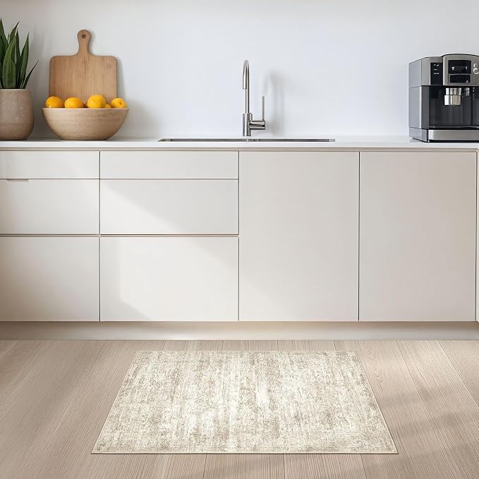 DMOYEST 2x3 Entryway Area Rug: Washable Neutral Modern Abstract Small Rug - Non-Slip Low Pile Throw Indoor Carpet for Entrance Kitchen Front Door Mat Bathroom Entry Kids Room - Vintage Beige