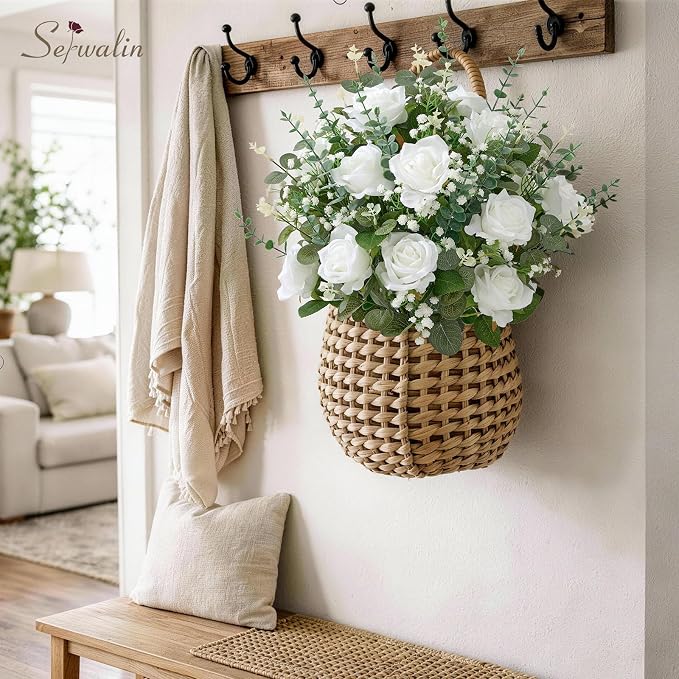 Serwalin 240 Pcs Mixed Eucalyptus Greenery Stems, White Silk Roses and Babys Breath Artificial Flowers for DIY Wedding Bouquets Home Party Arrangement Floral Vase Decor