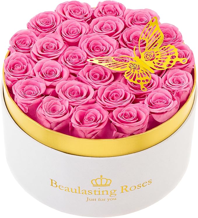 27 Preserved Roses Forever Flowers Real Roses in a Box Mother's Day Birthday Flowers for Her Mom Women Wife Valentine's Day, Pink Roses