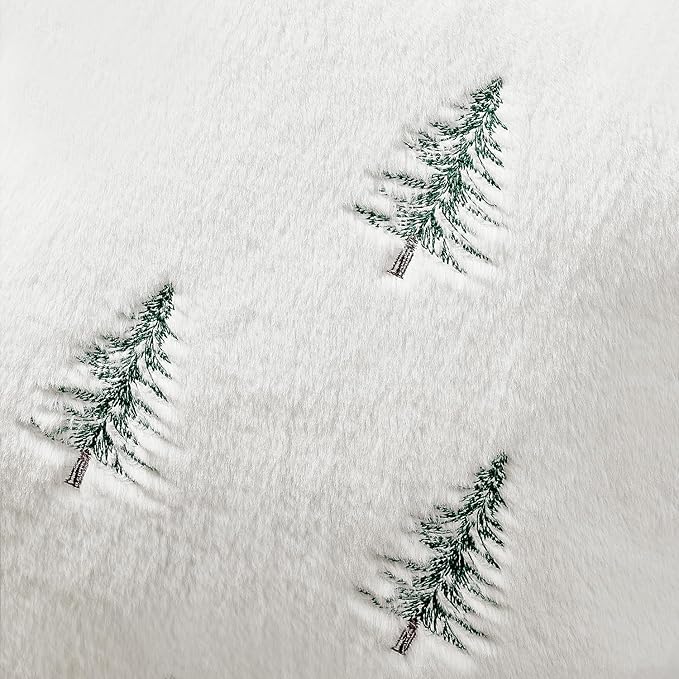 MIULEE Christmas Decorative Pillow Covers Set of 2 Faux Fur Throw Pillows with Embroidered Christmas Tree 18x18 Inch White Green Winter Couch Covers for Festival Sofa Bedroom Living Room Home Decor