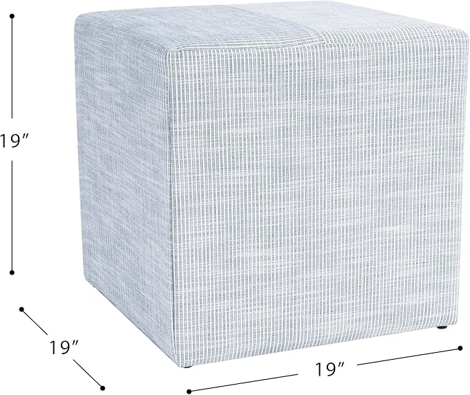 HomePop 19" Square Ottoman - Blue Pinstripe Fabric