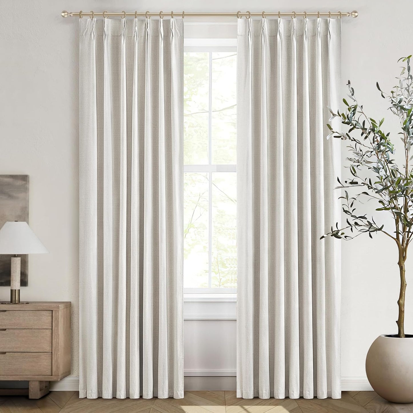 Neutral 86 Inch Nursery Blackout Window Curtains for Bedroom 86 Inches Long, Thermal Curtains for Summer Heat Blocking Linen Custom Made Drapes Pinch Pleated Back Tab Rustic (40"x86"2 Panels)