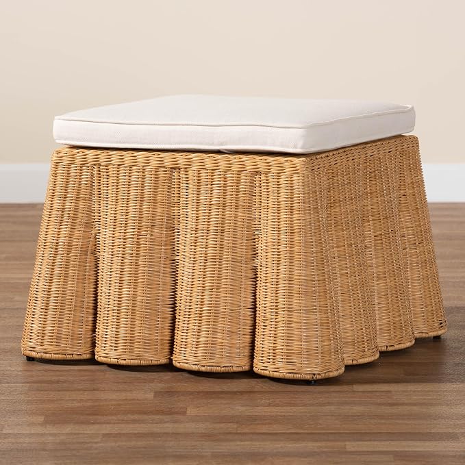 Bali & pari Palm Bohemian Honey Scallop Rattan Ottoman