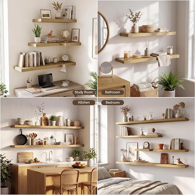 Acovy 10" Extra Deep Floating Shelves for Wall, 16" Long Wood Wall Shelves Set of 2 for Bathroom Bedroom Kitchen Living Room Laundry Room, Modern Floating Shelf for Home Decor