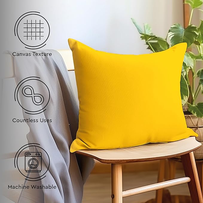 Encasa XO Throw Pillow Covers 26x26 in Set of 2 Sunbeam Yellow | No Inserts | Cotton Pillow Covers for Living Room, Bed, Sofa, Couch | Decorative Cushion Covers with Improved Zipper