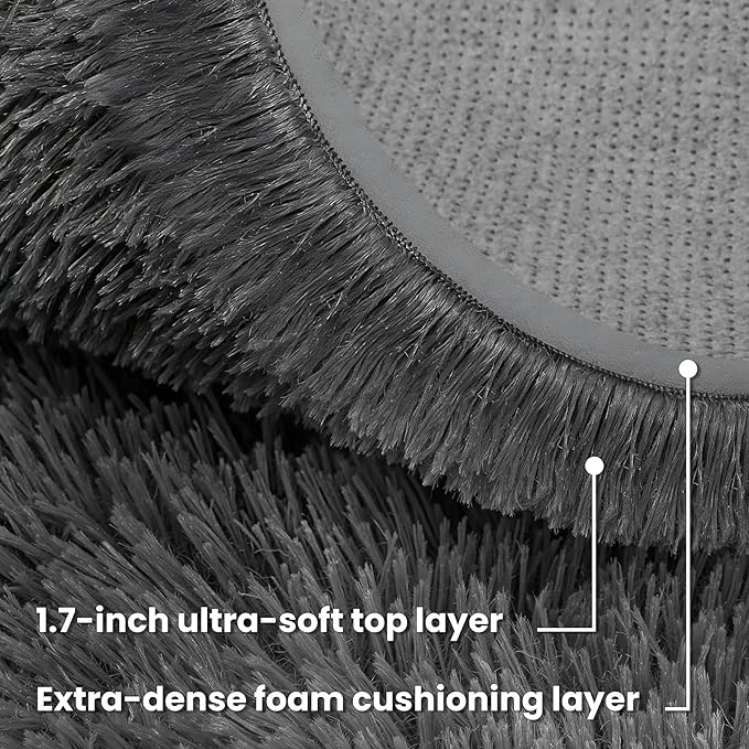 Dark Gray Round Fluffy Rug 6ft Plush Fuzzy Shaggy Carpet,Soft Rugs for Living Room for Nursery,Preppy Dorm,Classroom,Playroom,Teen,Baby Home Decor (Dark Gray 6"x6")