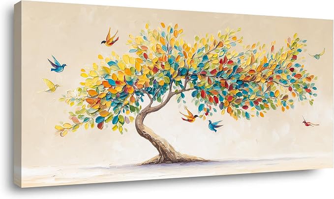 Ggaafet Bright Colorful Tree Wall Art for Living Room Canvas Oil Painting Prints Beautiful Tree of Life Art Deco Modern Artwork Office Bedroom Family Dining Room Decor Extra Large