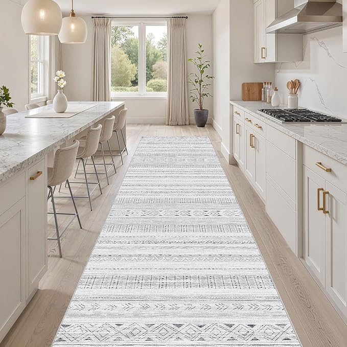 cotiled Hallway 2.6x10 Runner Rugs: Washable Boho Rugs with Non Slip Backing Large Soft Indoor Stain Resistant Carpet for Living Room Bedroom Farmhouse Dining Room Lightweight Home Decor Dark Grey