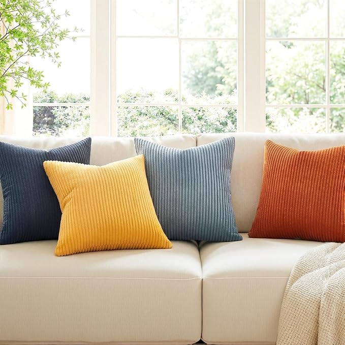 Topfinel Boho Pillow Covers for Couch Bed Accent Modern Pillowcase Corduroy Pillow Covers 24x24 Blue and Orange Decorative Sofa Livingroom Home Decor