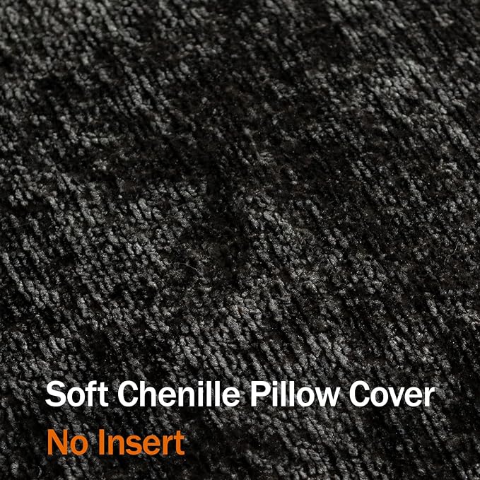 DEZENE Pack of 2 Black Decorative Throw Pillow Covers 12x20 Cozy Soft Chenille Accent Vintage Rectangular Lumbar Couch Pillow Covers for Home Decor Bed Sofa Living Room