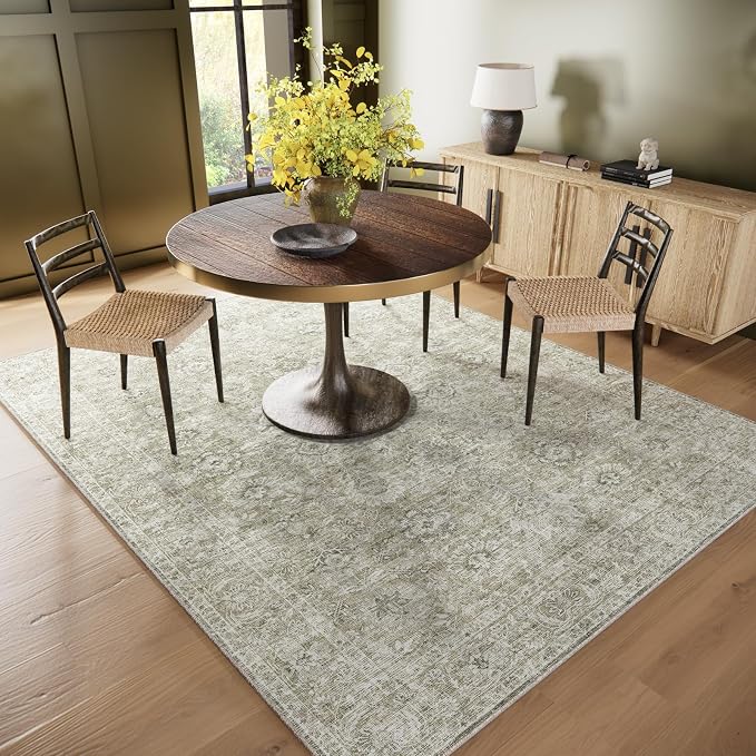 Washable Rugs for Living Room: 6x9 Area Rugs for Bedroom Ultra Soft Non-Slip Stain Resistant Vintage Boho Large Carpet for High-Traffic Dining Room - Farmhouse Decor