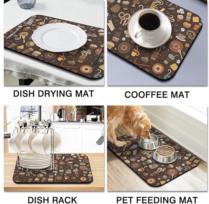 Fun Coffee Mat 23inx15in,Coffee Bar for Countertops,Absorbent Hide Stain Anti-Slip Accessories Fit Under Machine Mat,dish Drying Mats Kitchen, (DS)