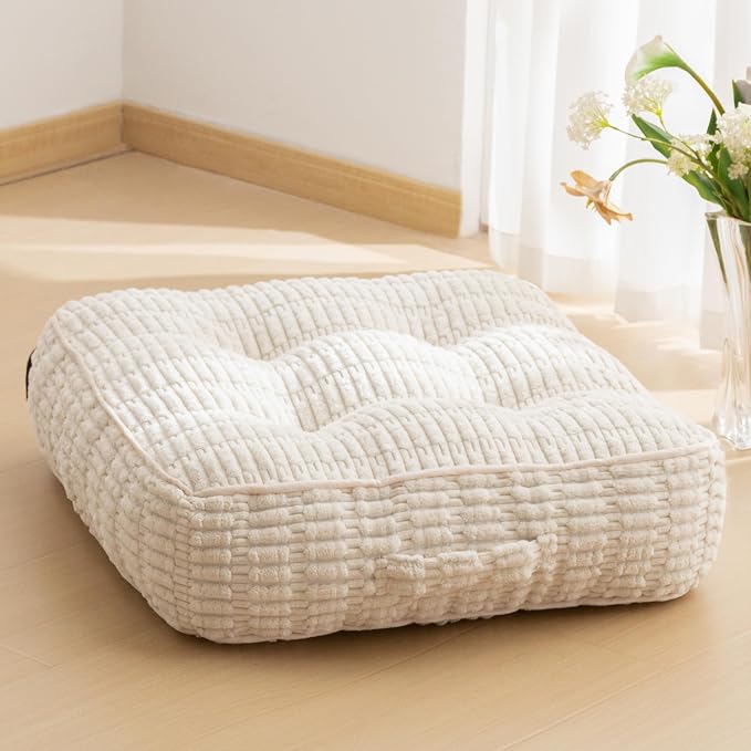 HIGOGOGO 6" Floor Pillow Cushion for Adults, Meditation Cushion Pillow, Blended Corduroy Cover, Large Square Floor Sitting for Tatami Living Room or Yoga, 22x22 Inch, Beige