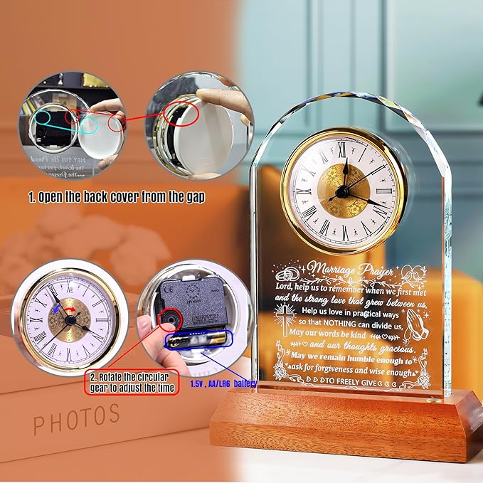 Ornalrist Wedding Gifts for Couples 2026 - Glass Clock with Wooden Light Base Happy Anniversary Marriage Prayer Wedding Gifts for Bride and Groom Engagement Newlywed Mr Mrs Gifts