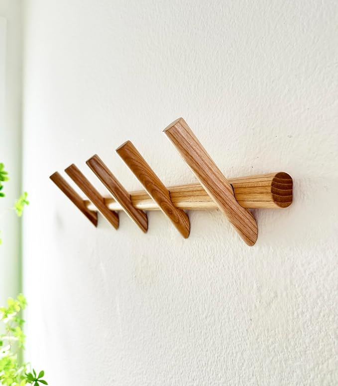 Modern 5-Hook Wooden Coat Rack, Decorative Coat Rack wall Mount for Bags, Hats, Purse, Heavy Duty, Sturdy (Ash White)